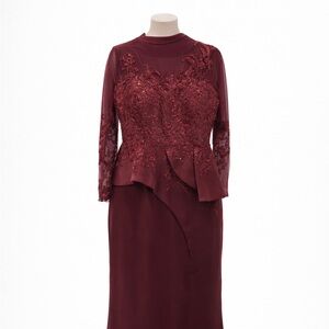Terani Couture Burgundy Long Sleeve Dress